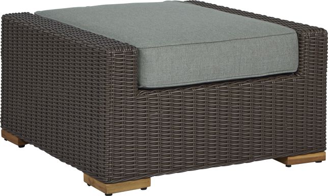 Patmos Brown Outdoor Ottoman with Moss Cushion