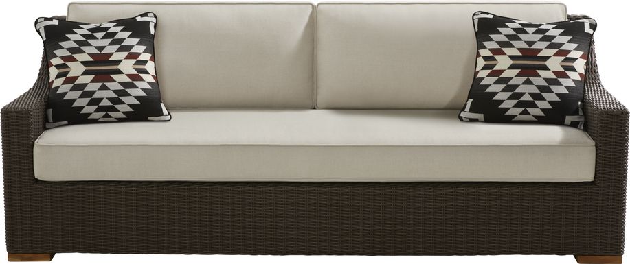 Patmos Brown Outdoor Sofa with Linen Cushions