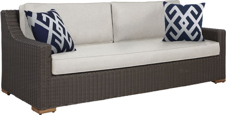 Patmos Brown Outdoor Sofa with Linen Cushions