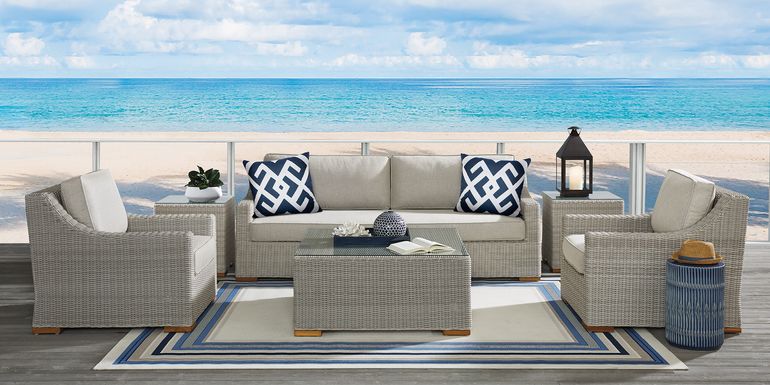 Patmos Gray 4 Pc Outdoor Seating Set with Linen Cushions