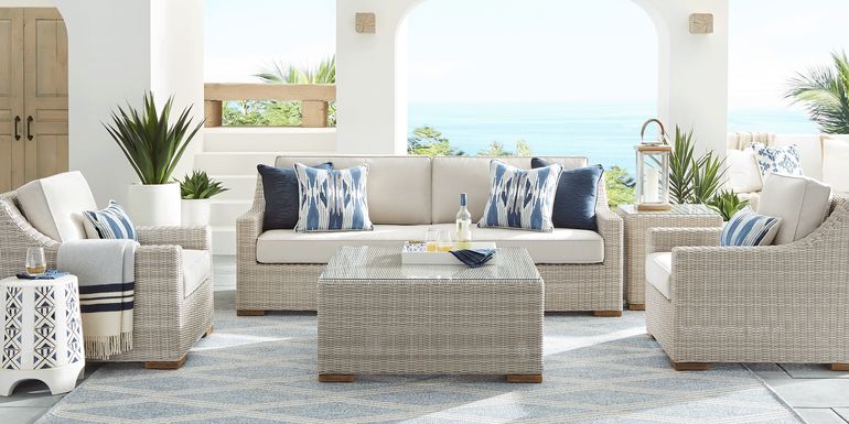 Patmos Gray 4 Pc Outdoor Sofa Seating Set with Linen Cushions