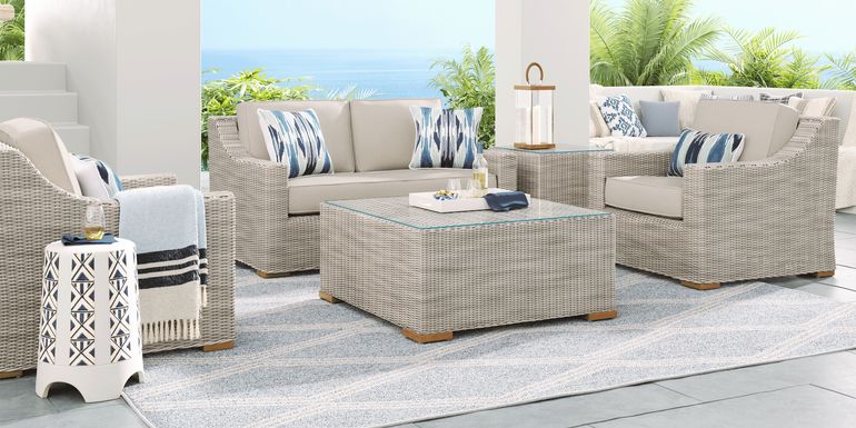 Patmos Gray 4 Pc Outdoor Loveseat Seating Set with Linen Cushions