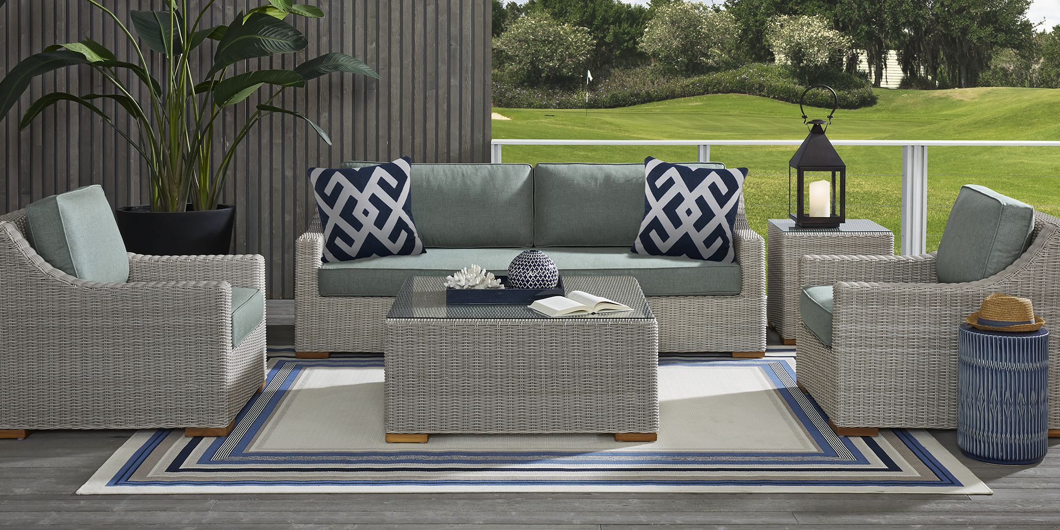 Patmos Gray 4 Pc Outdoor Seating Set with Moss Cushions