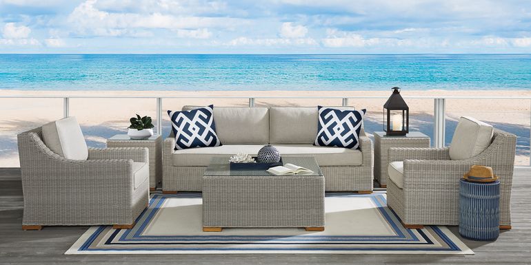 Patmos Gray 6 Pc Outdoor Seating Set with Linen Cushions