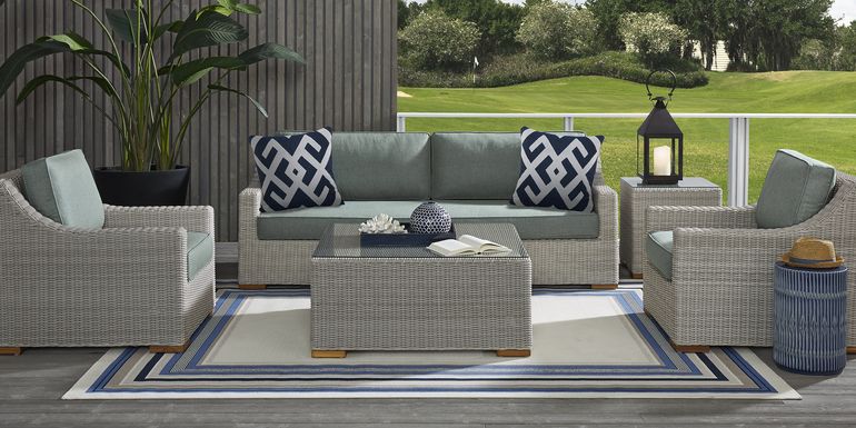 Patmos Gray 6 Pc Outdoor Seating Set with Moss Cushions
