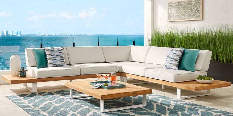 Platform 4 Pc Outdoor Sectional Seating Set with White Sand Cushions