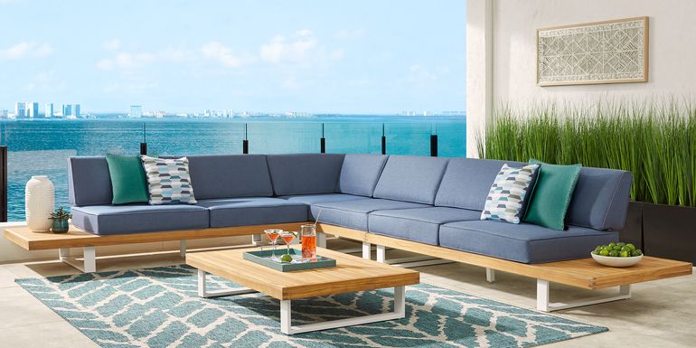 Platform 5 Pc Outdoor Sectional Seating Set with Denim Cushions