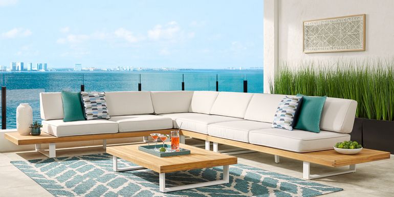 Platform 5 Pc Outdoor Sectional Seating Set with White Sand Cushions