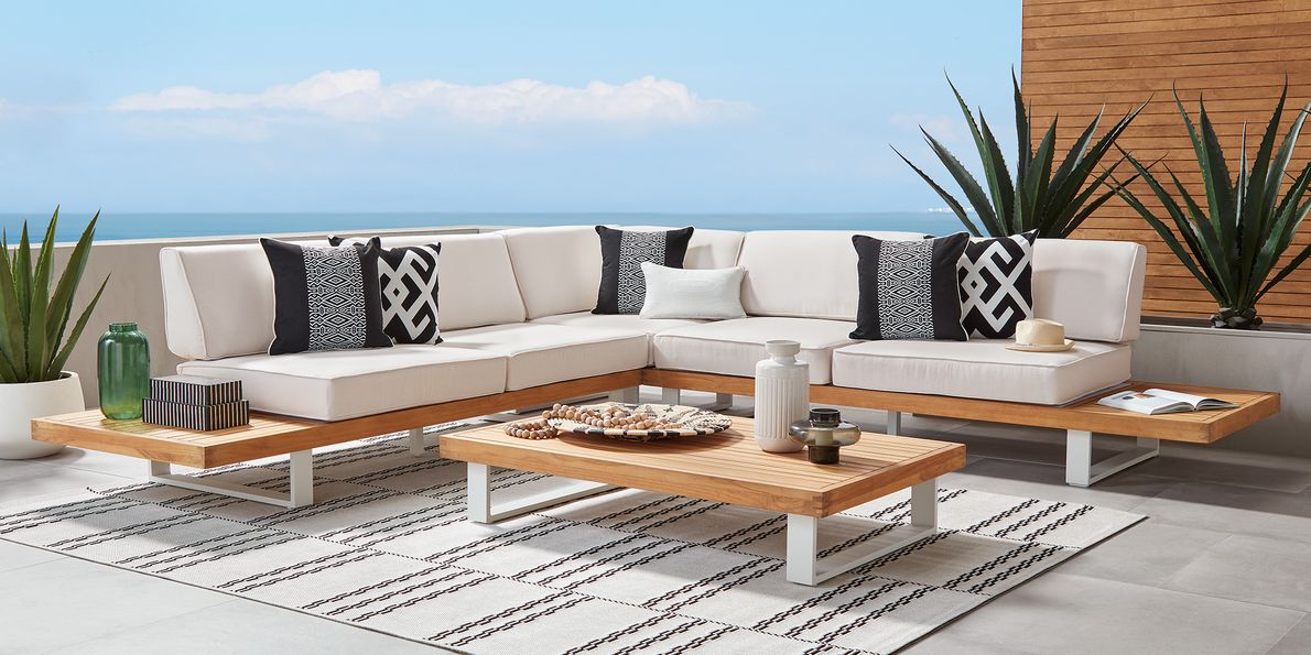 Teak outdoor sectional discount sunbrella