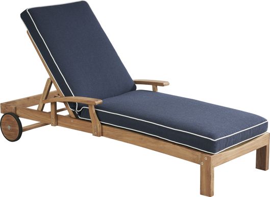 Pleasant Bay Teak Outdoor Chaise with Indigo Cushions