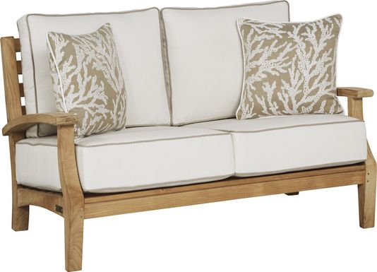 Pleasant Bay Teak Outdoor Loveseat with White Sand Cushions