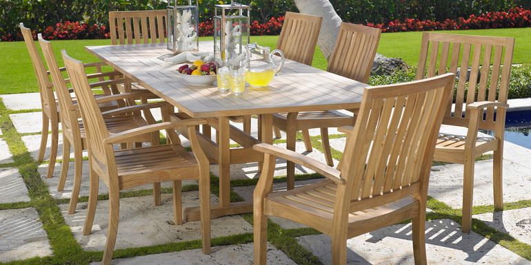 Pleasant Bay Teak 7 Pc Rectangle Extension Outdoor Dining Set