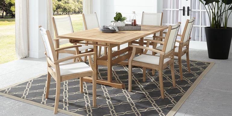 Pleasant Bay Teak 7 Pc Rectangle Extension Outdoor Dining Set