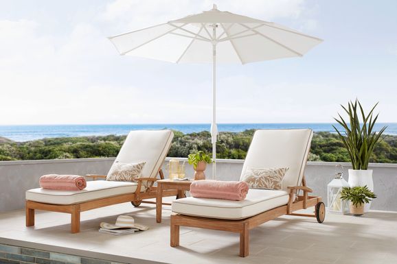 Pleasant Bay Teak Outdoor Chaise with Vapor Cushions, Set of 2