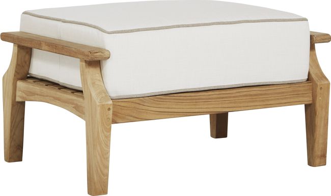 Pleasant Bay Teak Outdoor Ottoman with White Sand Cushion