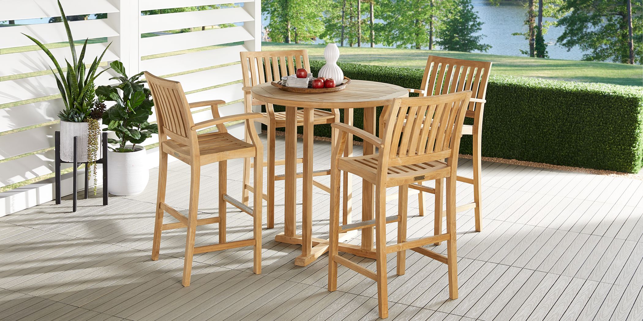 Teak bar height discount table and chairs