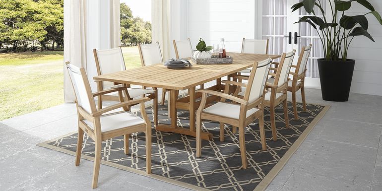 Pleasant Bay Teak 9 Pc Rectangle Extension Outdoor Dining Set