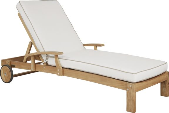 Pleasant Bay Teak Outdoor Chaise with White Sand Cushions