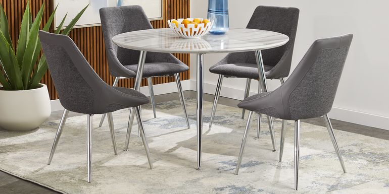 Pressley White 5 Pc Dining Room with Charcoal Chairs
