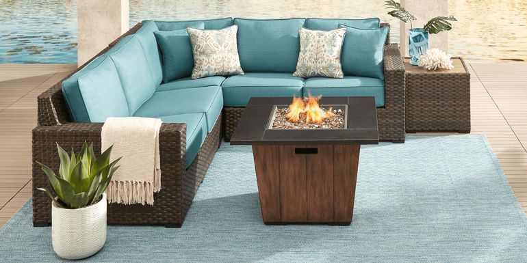 Rialto Brown 3 Pc Outdoor Sectional with Aqua Cushions