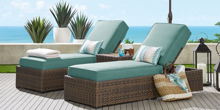 Rialto Brown Outdoor Chaise with Aqua Cushions, Set of 2