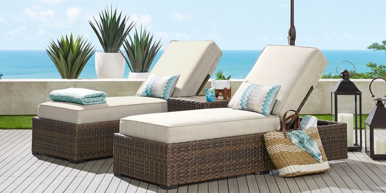 Rialto Brown Outdoor Chaise with Putty Cushions, Set of 2