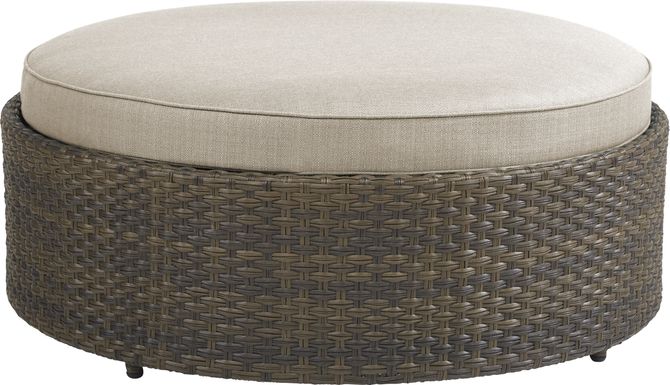 Rialto Brown Round Outdoor Ottoman with Putty Cushions