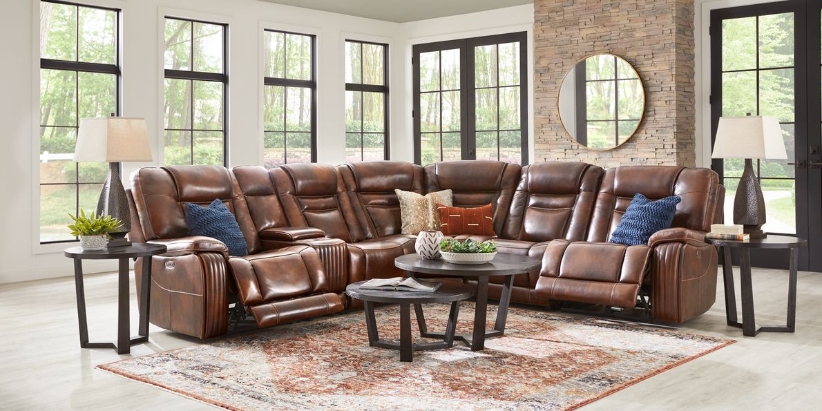 Top grain discount leather reclining sectional