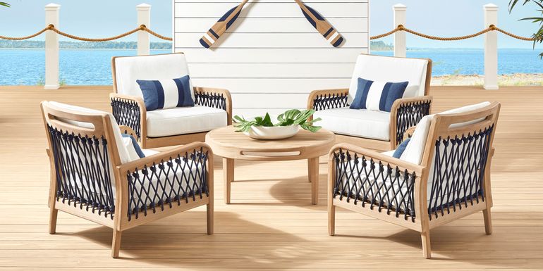 Riva Blonde 5 Pc Outdoor Chat Set with White Cushions