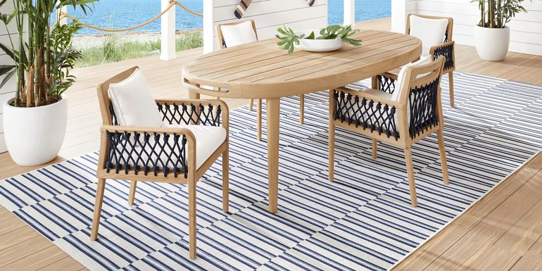 Riva Blonde 5 Pc Oval Outdoor Dining Set with White Cushions