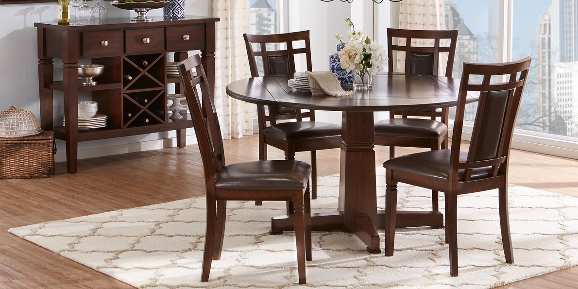 Riverdale 5 Pc Dark Cherry Wood Dining Room Set With Dining Table,  Upholstered Back Side Chair - Rooms To Go