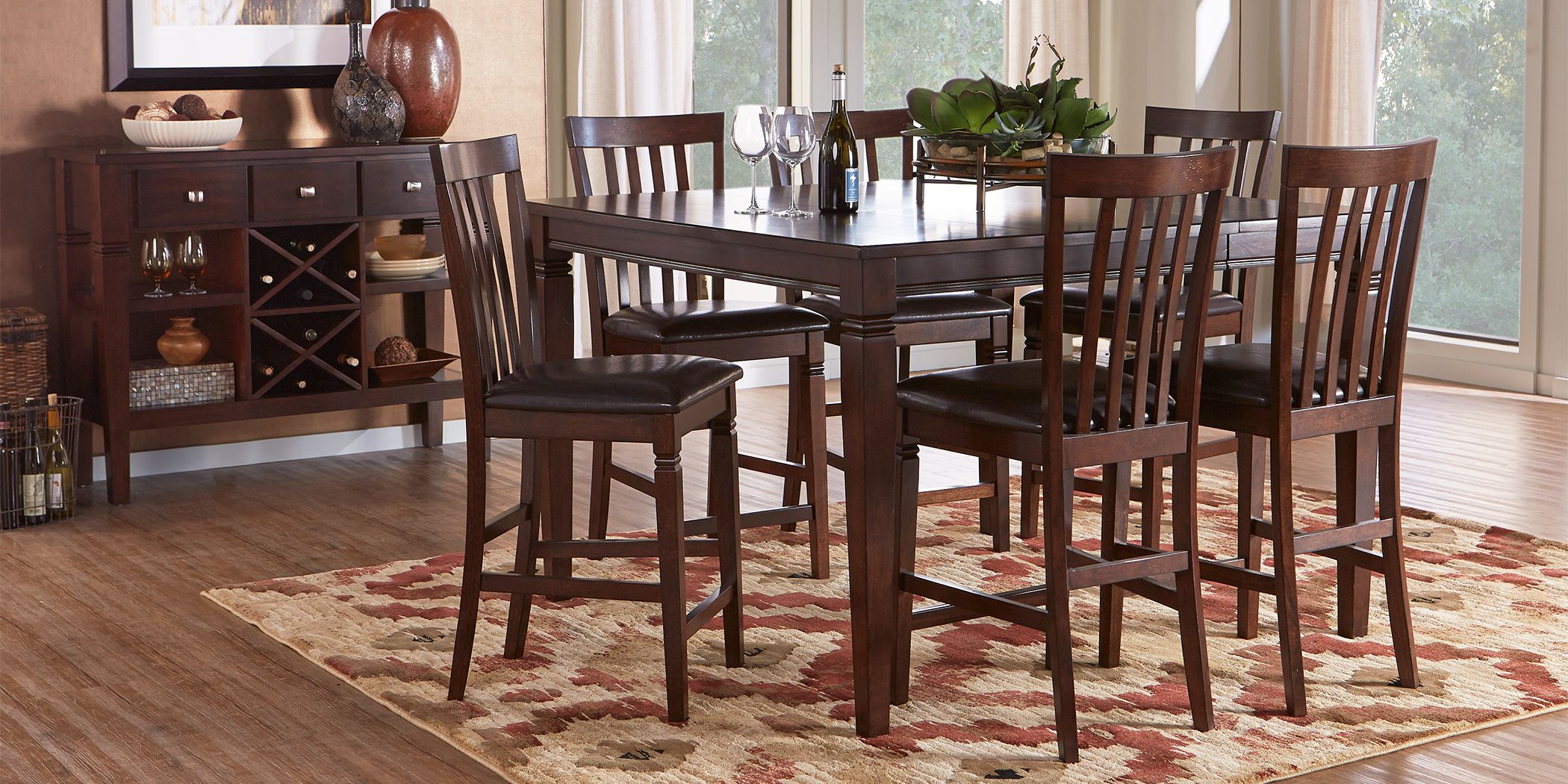 Riverdale Cherry Pc Square Counter Height Dining Room with Slat Back  Stools