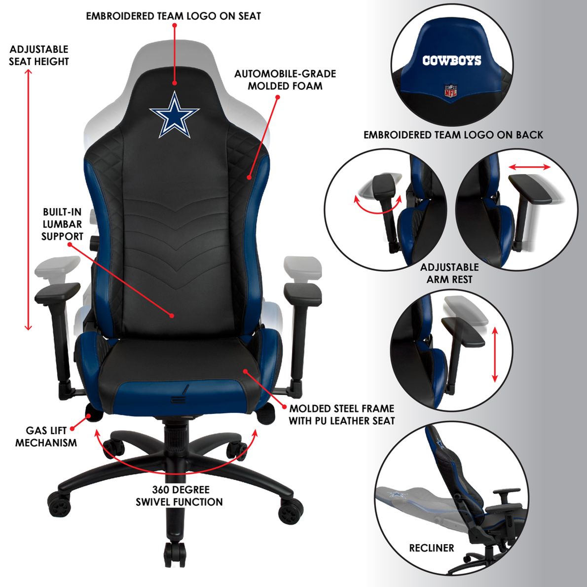 Nfl dallas cowboys store leather office chair