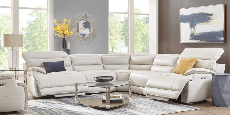 Rossini Light Gray Leather 5 Pc Dual Power Reclining Sectional