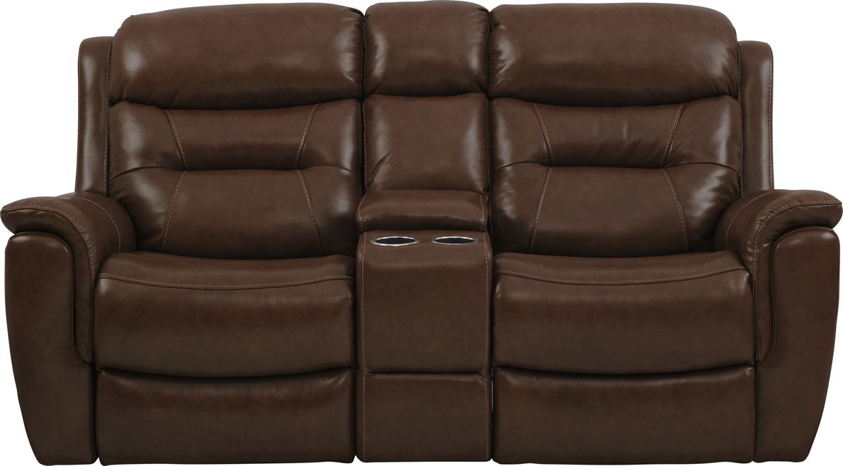 Sabella Walnut Leather Power Reclining Console Loveseat Rooms To Go
