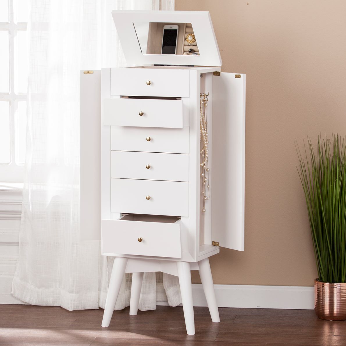 With Mirror White Mirror Jewelry Armoire Standing Storage