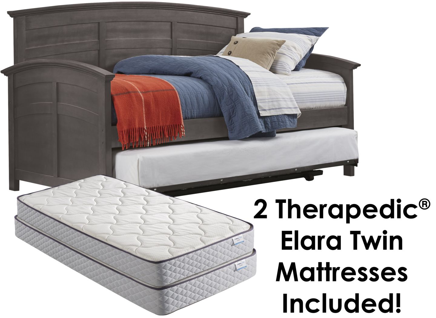 Santa Cruz Gray Daybed with Trundle and 2 Mattresses Rooms To Go