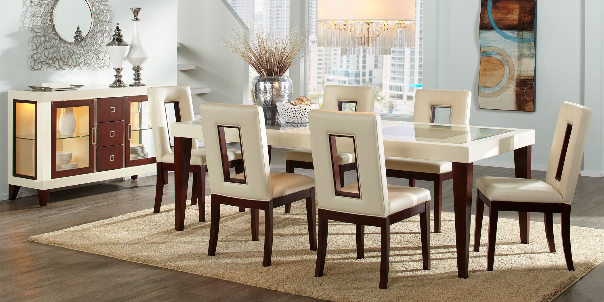 Sofia Vergara Savona Ivory 8 Pc Rectangle Dining Room with Open Back Chairs