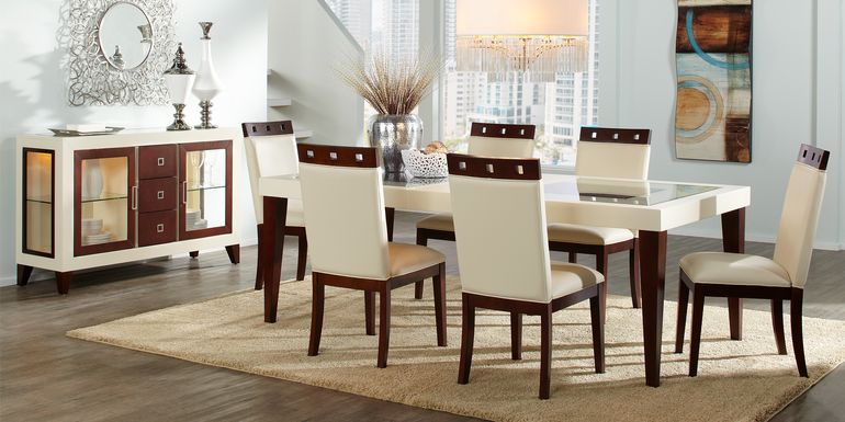 Savona Ivory 8 Pc Rectangle Dining Room with Wood Top Chairs