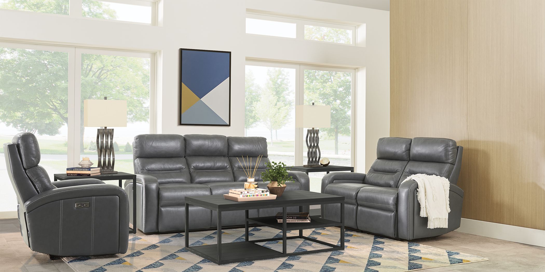 Sierra Madre Gray Leather 5 Pc Living Room with Reclining Sofa