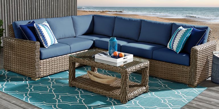 Siesta Key Driftwood 4 Pc Outdoor Sectional with Indigo Cushions