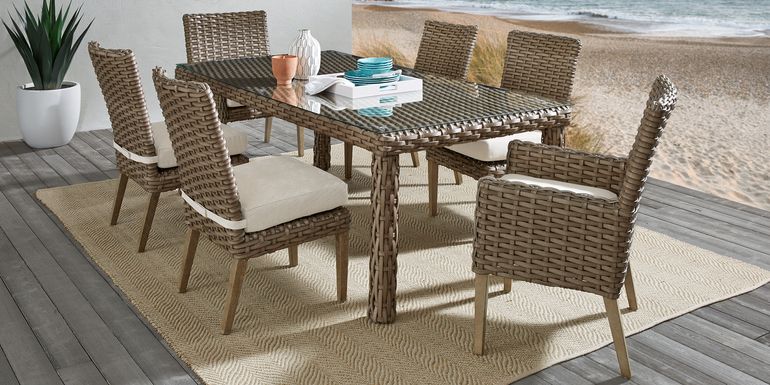 Siesta Key Driftwood 5 Pc 72 in. Rectangle Outdoor Dining Set with Linen Cushions