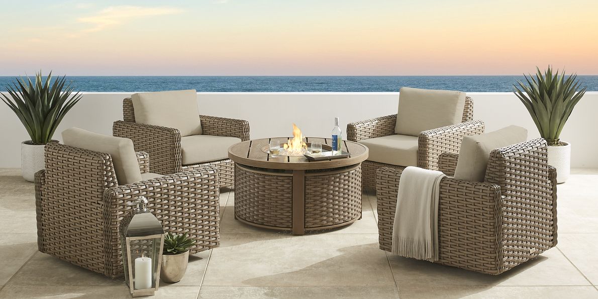 Sunbrella 5 piece woven deals seating set with fire