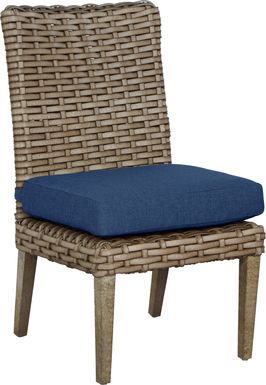 Siesta Key Driftwood Outdoor Side Chair with Indigo Cushion