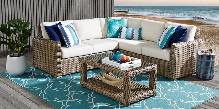 Siesta Key Driftwood 3 Pc Outdoor Sectional with Linen Cushions