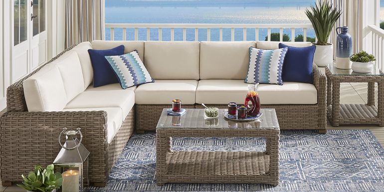 Siesta Key Driftwood 4 Pc Outdoor Sectional with Linen Cushions