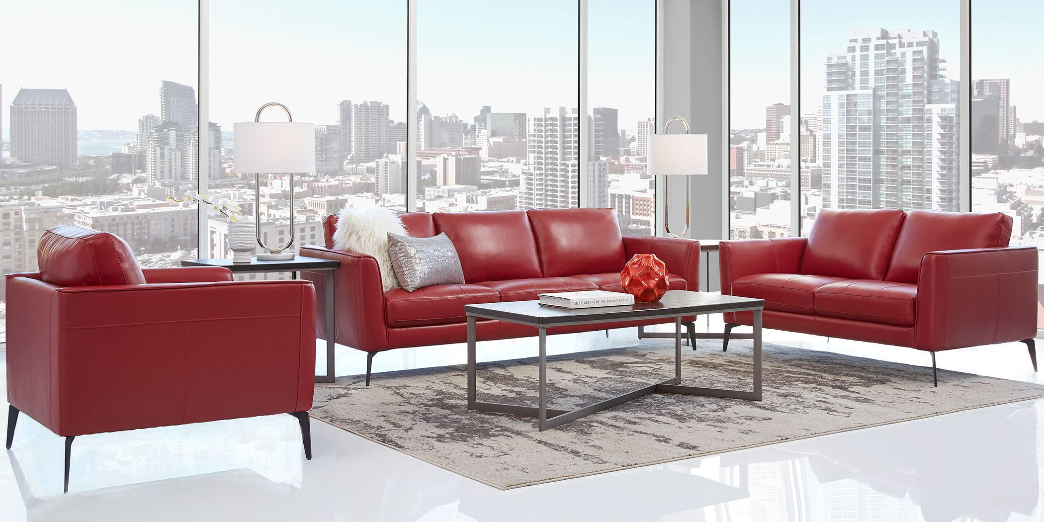 Sofia Vergara Brazil Red 2 Pc Leather Living Room
