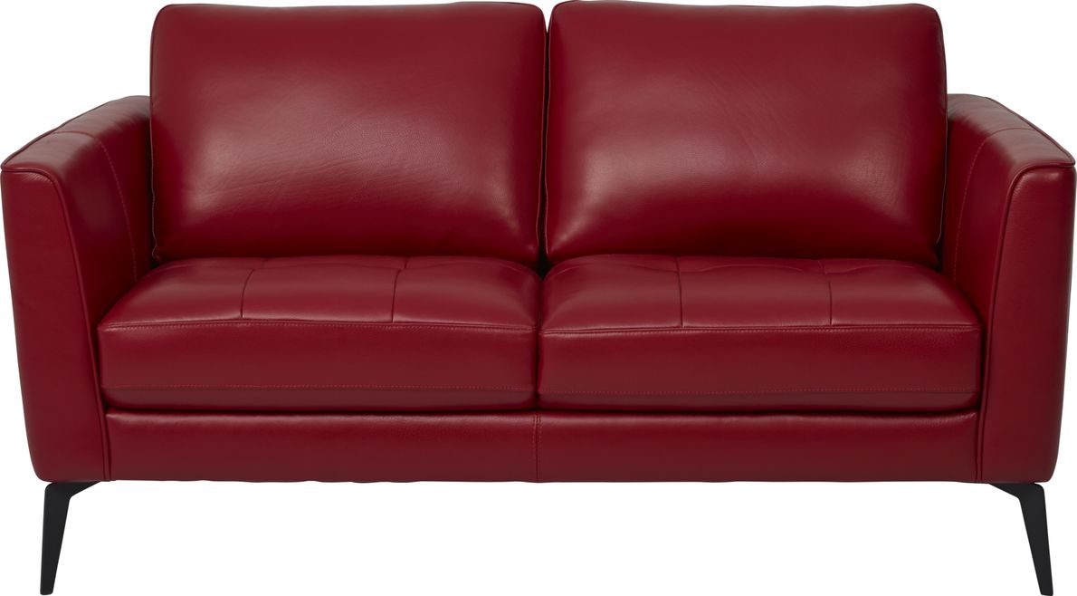 Red deals leather loveseat