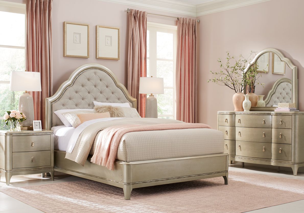 Sofia Vergara La Reina Silver 7 Pc Queen Upholstered Bedroom