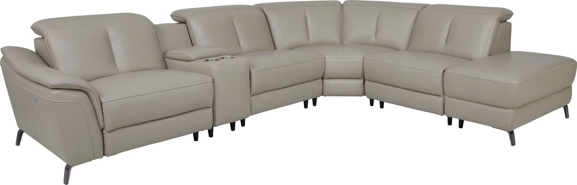 Sofia vergara naples light gray leather store 6 pc dual power reclining sectional